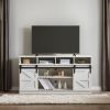 TV Stand Sliding Barn Door Modern&Farmhouse Wood Entertainment Center, TVs Up to 65",White - White - MDF+Metal