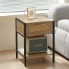 Set of 2, 15.74" Rattan End table with drawer, Modern nightstand, metal legs,side table for living room, bedroom,natural - as Pic