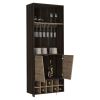 Fraktal Corner Bar Cabinet, Ten Built-in Wine Rack, Two Shelves, Double Door Dark Oak / Pine - as Pic