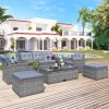 GO 6-piece All-Weather Wicker PE rattan Patio Outdoor Dining Conversation Sectional Set (Dark grey wicker, Light grey cushion) - as Pic