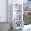 Dundee 70-Inch High 10-Glass Bar Cabinet with 5 Cubbies and 3 Open Shelves and Cabinet White - as Pic