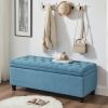 Upholstered tufted button storage bench ,Linen fabric entry bench with spindle wooden legs, Bed bench- Light Blue - as Pic