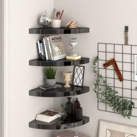 Floating Corner Shelves 4 pcs High Gloss Black 13.8"x13.8"x1.5" MDF - Black