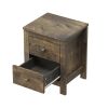 Farmhouse Wooden Nightstand Set of 2 with Retro Design, Wood Side Table with Storage Cabinet for Bedroom, Antique Walnut - as Pic