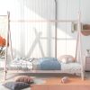 House Bed Tent Bed Frame Twin Size Metal Floor Play House Bed with Slat for Kids Girls Boys , No Box Spring Needed Pink - as pic