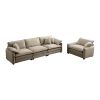 Mid-Century Modern Sofa Set of Two, One 3-Seater Sofa and One Single Seat Sofa with Tan Corduroy Fabric