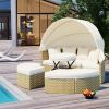 TOPMAX Patio Furniture Round Outdoor Sectional Sofa Set Rattan Daybed Two-Tone Weave Sunbed, Beige