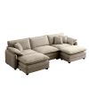 Oversized modular cushioned sofa with conversible ottoman, 3-seater sofa with 2 footstools, U shape sofa in Camel corduroy fabric - as Pic