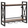 Wall Mounted Wine Rack with 2-Tier Shelves and 3 Glass Holders - Rustic Brown