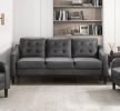 Gray Polished Microfiber Upholstered 1pc Sofa Button Tufted Contoured Arms Solid Wood Frame Couch Casual Living Room Furniture - as Pic