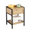 Set of 2, 15.74" Rattan End table with drawer, Modern nightstand, metal legs,side table for living room, bedroom,natural - as Pic