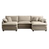 Oversized modular cushioned sofa with conversible ottoman, 3-seater sofa with 2 footstools, U shape sofa in Camel corduroy fabric - as Pic