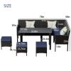 Small space patio furniture 7-piece outdoor furniture set, backyard furniture set, waterproof seat cushion, glass table, space saving, Dark blue