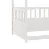 Twin Size Canopy Bed Frame with Guardrails for Kids,Floor Bed Twin with Four Poster Design,Kids Montessori Floor Bed,Wood Canopy (Twin,White)