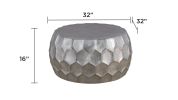 CT101 Modern Contemporary Round Aluminum material 32" Coffee Table, Farmhouse Table with Glossy Diamond-Patterned Base Antique Silver - as Pic