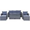 GO 6-piece All-Weather Wicker PE rattan Patio Outdoor Dining Conversation Sectional Set (Dark grey wicker, Light grey cushion) - as Pic