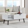 39" Wood Lift Top Coffee Table with Hidden Compartment and Storage Shelf for Living Room, Reception Room, White - White - MDF+Metal