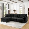 Modern Home Living Room L-Shaped Sectional Sofa Couches with Storage Ottoman, Convertible Oversized 4 Seater Couch Towel Fabric, Black - as Pic