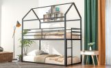 Bunk Beds for Kids Twin over Twin,House Bunk Bed Metal Bed Frame Built-in Ladder,No Box Spring Needed Black - as pic