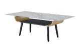 Landon 47" Coffee Table with Glass Gray Marble Texture Top and Bent Wood Design - as Pic