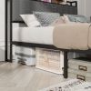 Queen Size Bed Frame with Charging Station, Upholstered Headboard, Metal Platform, Grey - as Pic