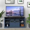 Farmhouse TV Stand with Sliding Barn Door & Drawer, 75" Rustic Entertainment Center for TVs up to 75" - Blue