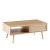 41.34" Rattan Coffee table, sliding door for storage, solid wood legs, Modern table for living room - Natural