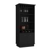 Dundee 70-Inch High 10-Glass Bar Cabinet with 5 Cubbies and 3 Open Shelves and Cabinet Black - as Pic