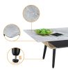 Landon 47" Coffee Table with Glass Gray Marble Texture Top and Bent Wood Design - as Pic