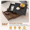 Multi-functional Square 360°Rotating Coffee Table with 2 Drawers, High Gloss 2-Tier Center Table with Swivel Tabletop and Storage, Walnut, Black
