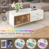 Modern White Coffee Table with 2 Glass Door Storage, 4 Drawers, Gold Metal Legs, and Multi-Color Lighting in 47.2'' - as Pic