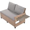 5-Piece Outdoor Patio Rattan Sofa Set; Sectional PE Wicker L-Shaped Garden Furniture Set with 2 Extendable Side Tables;  Brown