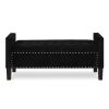 Upholstered Tufted Button Storage Bench with nails trim,Entryway Living Room Soft Padded Seat with Armrest,Bed Bench-Black - as Pic