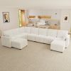 Modular Sectional Sofa Convertible Sofa Couch Set with Storage, Modern 7 Seater Modular Sectional Couch with 2 Movable Ottoman (Beige)