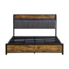 Queen Size Bed Frame, Storage Headboard with Charging Station and 4 Storage Drawers,LED Lights , Brown and and Gray - as Pic