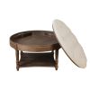 Large Round WaterProof Ottoman Coffee Table 2 Tier Oversized Button Tufted Ottoman with Wooden Shelf  (Warm White)