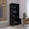 Bar Cabinet 70"H with Wine Rack, Upper Glass Cabinet, three Open Storage Shelves and One Cabinet,Black - as Pic