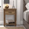 Drawer Nightstand; Set of 2 - Knotty Oak - Medium Density Fibreboard, Laminate, Wood Composite, Metal
