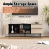 TV Stand up to 70+ inch, Mid Century Modern Entertainment Center with 2 Drawers, Television Stands with Storage Cabinet- Light Oak