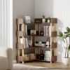 4 Tier Retractable & Rotatable Bookcases, Wooden Corner Book Shelf, Storage Rack for CDs/Movies/Books, Rustic Brown Bookcase