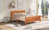 Queen Size Wood Platform Bed with Headboard and Wooden Slat Support (Oak) - as Pic