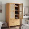 Wardrobe SENJA Rattan Look Brown 35.4"x21.7"x68.9" Solid Wood Pine - Brown
