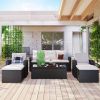6-piece All-Weather Wicker PE rattan Patio Outdoor Dining Conversation Sectional Set with coffee tab - Beige