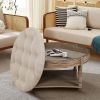Large Round Ottoman Coffee Table 2 Tier Oversized Button Tufted Ottoman with Wooden Shelf
