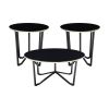Round Coffee Table and End Tables 3pc Set Black Tempered Glass Top Metal Frame Modern Living Room Furniture - as Pic