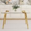51 * 31.5 inch rectangular dining table: transparent glass paired with golden seven character legs- Gold - Glass+Metal