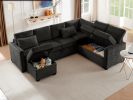 Modular Sectional Sleeper Sofa with Pull Out Bed, U Shaped Sectional Couch with Storage Ottomand, Black