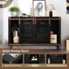 Farmhouse TV Stand for 55 inch TV, 30' Tall Industrial Media Entertainment Center with Sliding Barn Doors - Black - Engineered Wood