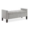 Upholstered Tufted Button Storage Bench with nails trim,Entryway Living Room Soft Padded Seat with Armrest,Bed Bench-Gray - as Pic