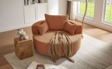 360° Swivel Chair Accent Barrel Chair Swivel Round Sofa Chair with 3 Removable Pillows for Living Room, Bedroom, Office and Hotel, Orange Red - as Pic